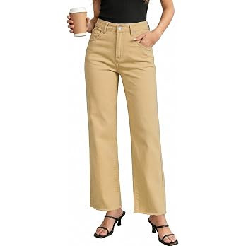 GRAPENT Straight Leg Jeans for Women High Waisted Stretchy Frayed Raw Hem Loose Denim Pants Casua... | Amazon (US)