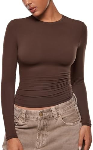 INLYRIC Women's Inbarely Ultra Long Sleeve Shirts Crew Neck Double Lined Slim Fitted Going Out To... | Amazon (US)