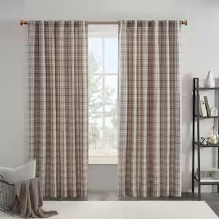 Madison Park Salford Brown 50 in. W x 84 in. L Plaid Rod Pocket and Back Tab Curtain with Fleece ... | The Home Depot