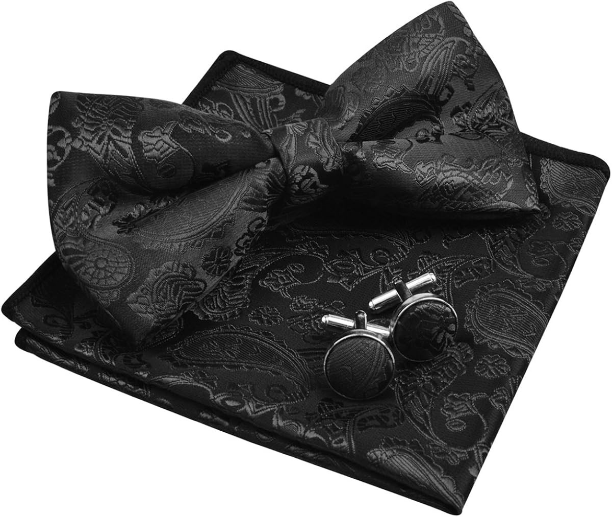 Alizeal Mens Classic Paisley Bow Tie, Hanky and Cufflinks Set | Amazon (US)