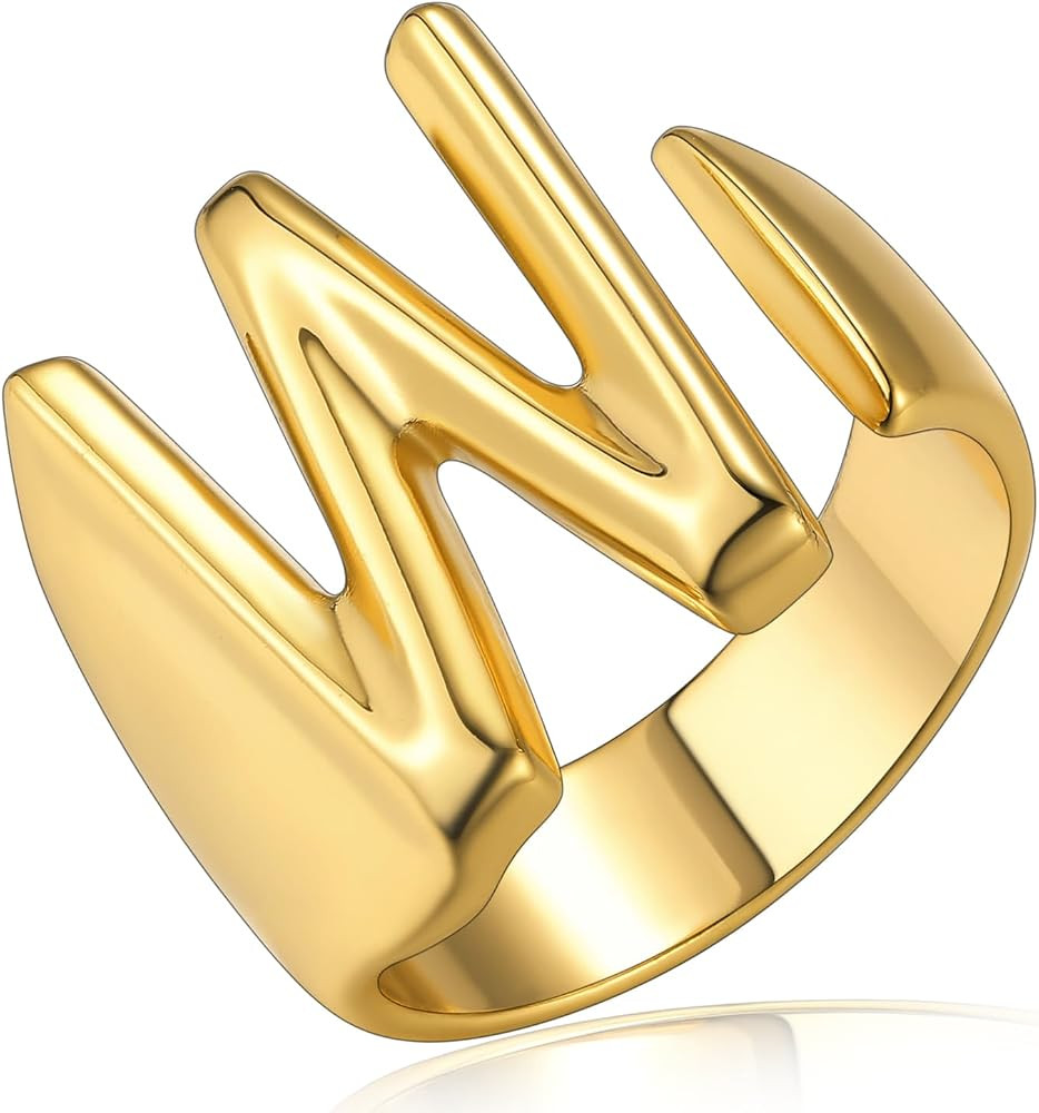 Bold Initial Letter Rings Adjustable, GoldChic Jewelry Women Gold Statement Ring Personalised Eng... | Amazon (US)