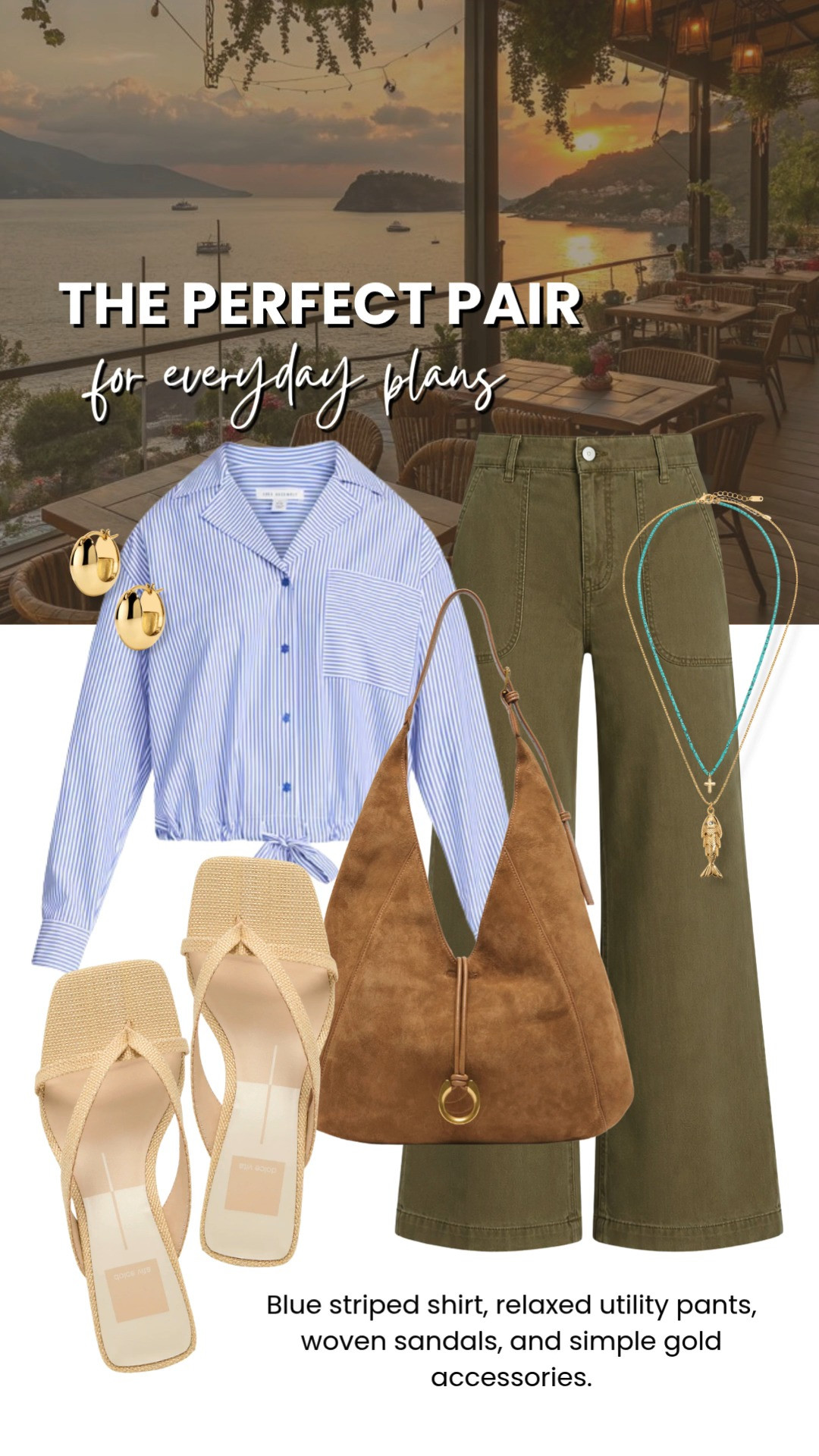This blue striped tie-front shirt and olive utility pants are the perfect everyday combo. Comfortable, polished, and easy to dress up with woven sandals and simple gold accessories for lunch, errands, or casual dinners.

💡 LTK MADE EASY
❤️ Heart = Support my posts!
🔖 Save = Get sale & restock alerts
📋 Lists = Keep favorites organized
📲 Share = Send lists and products to a friend. Hello, Christmas List!
💬 Comment = Ask me anything about what I'm wearing. :-) 

 #LTKootd #LTKOver40 #LTKTravel