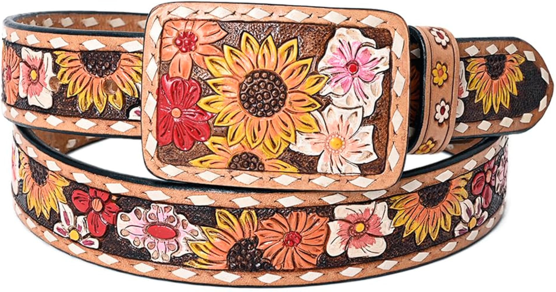 American Darling Beautifully Hand Tooled Brown Genuine American Leather Belt Men and Women Western Belt with Removable Buckle | Amazon (US)