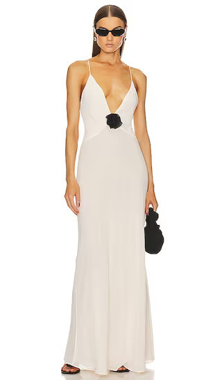 Sheer Deep V Long Slip Dress in Cream | Revolve Clothing (Global)