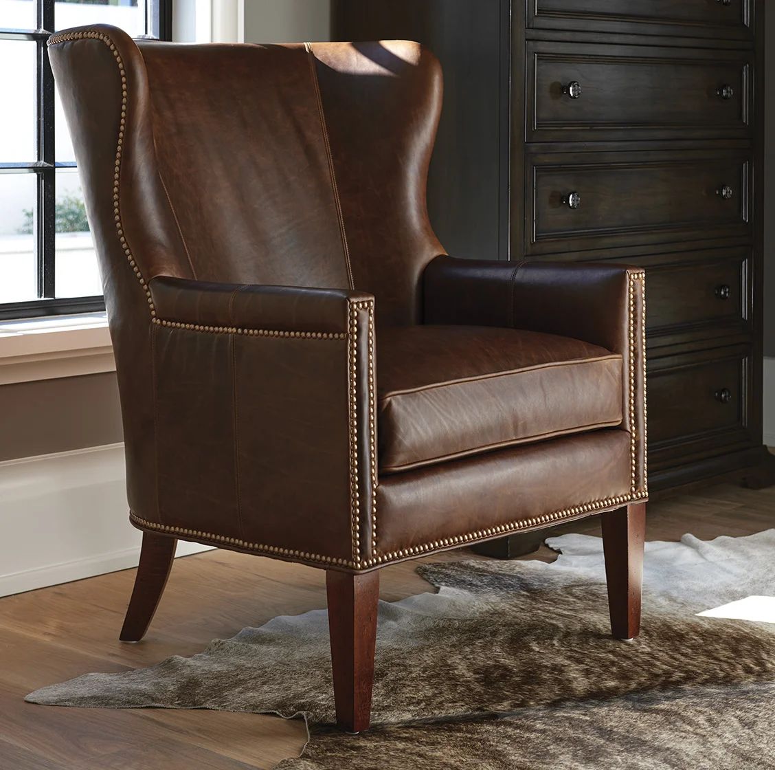 Avery 30.5'' Wide Genuine Leather Full Grain Leather Down Cushion Wingback Chair | Wayfair North America