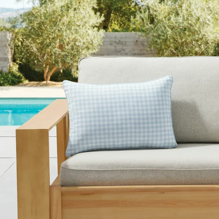 My Texas House Blue Gingham 14" x 20" Outdoor Pillow | Walmart (US)