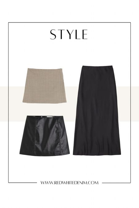 Fall Capsule Wardrobe Skirts

Leather Mini - size up (wearing 8)
Houndstooth Mini - size up (wearing 8)
Slip Skirt - TTS (wearing S)
