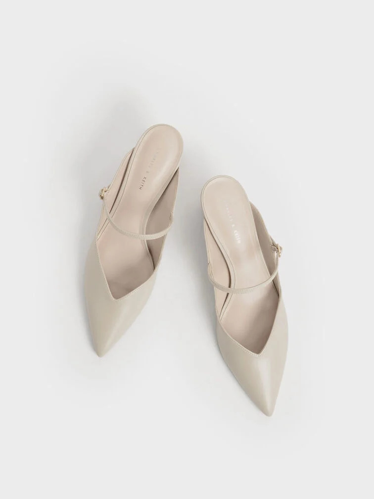 Chalk Cammie Metallic Sculptural Heel Mules | CHARLES & KEITH UK | Charles & Keith UK