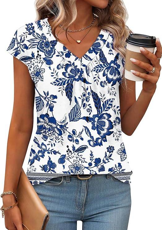 WIHOLL Tank Tops for Women Summer V Neck T Shirts Beach Vacation Clothe Boho Sleeveless Basic Tee... | Amazon (US)