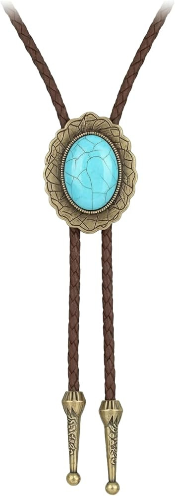 Bolo Tie for Men Western Brown Leather Necklace with Turquoise Accent Style Cowboy Neck Ties for ... | Amazon (US)