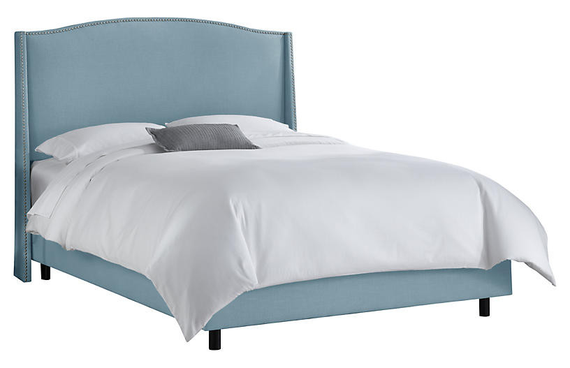 Cole Wingback Bed, Light Blue Linen | One Kings Lane