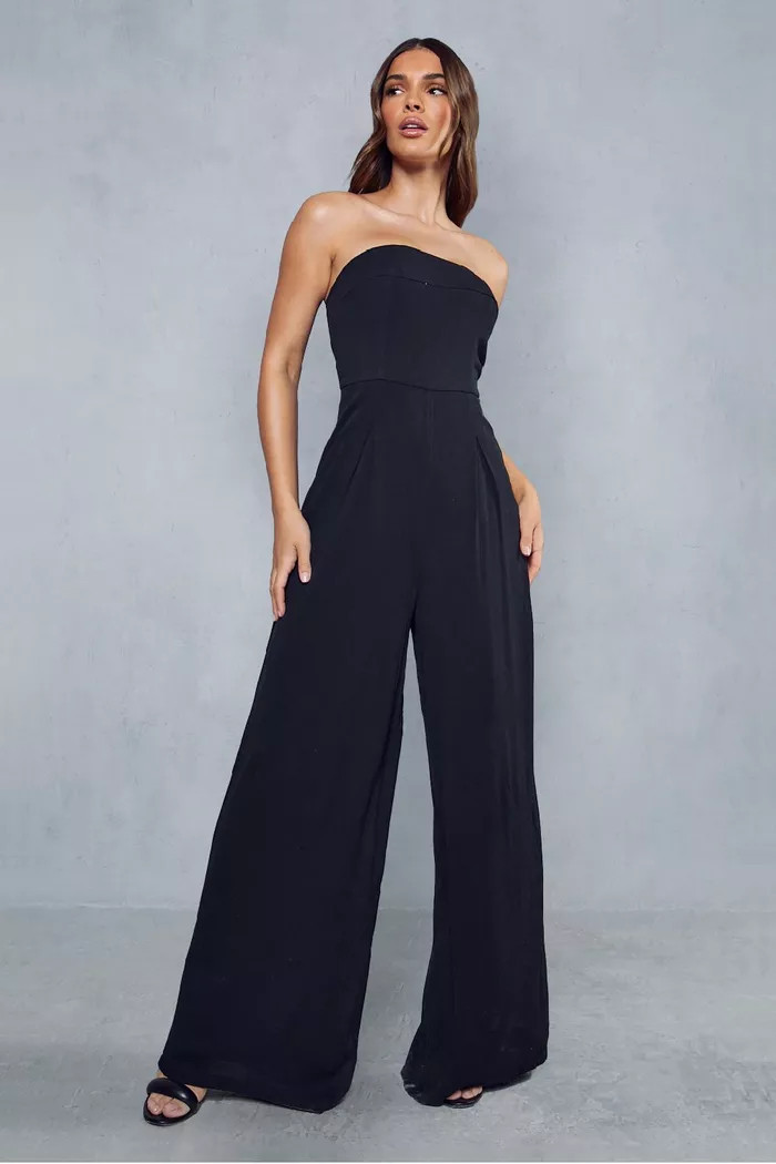 Linen Look Bandeau Wide Leg Jumpsuit | Boohoo.com (UK & IE)