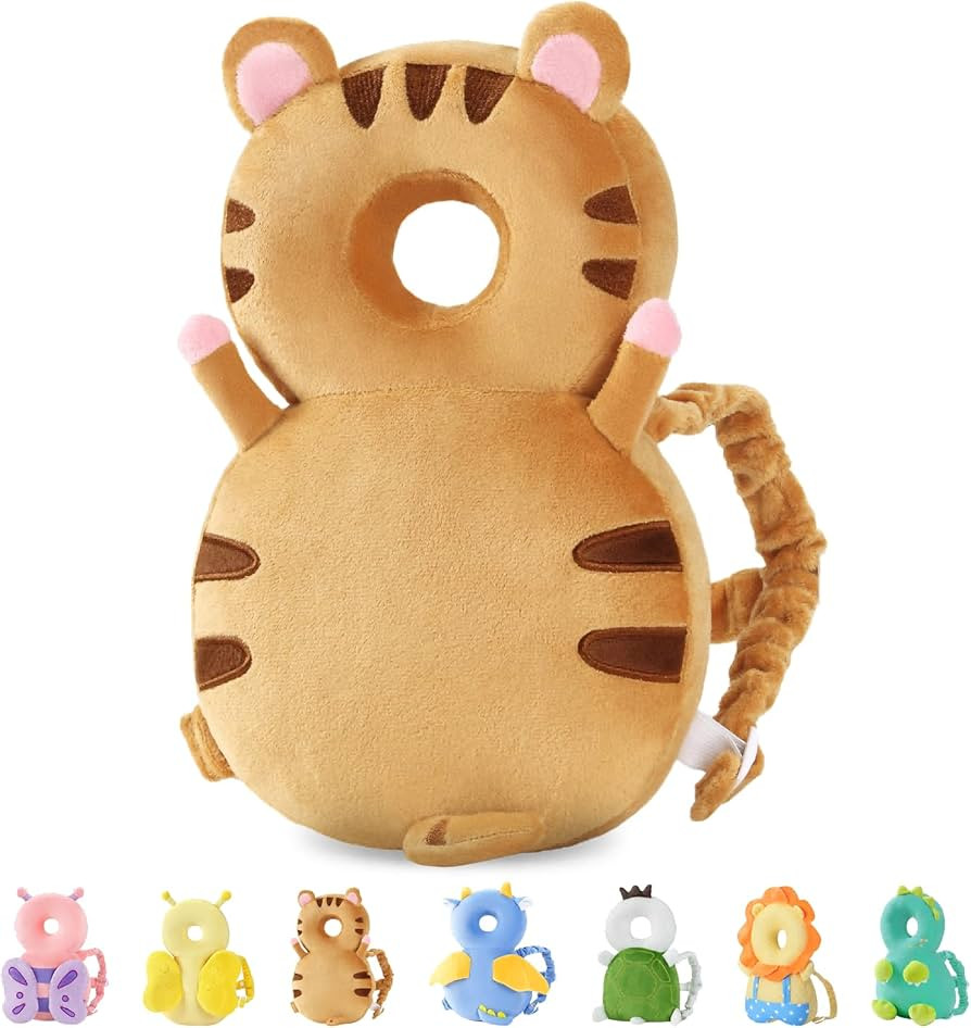JunNeng Baby Head Protector Backpack, Toddler Walking Fall Head Protection, Brown Tiger | Amazon (US)