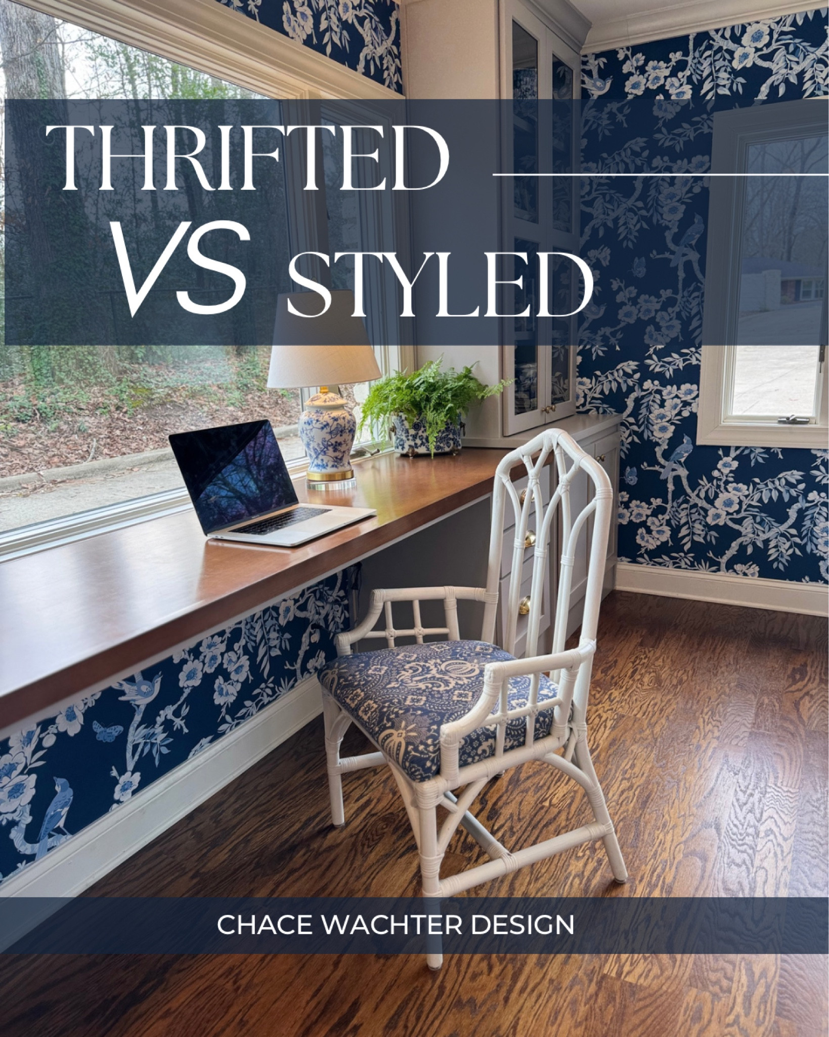 Shop my home office - home office, gray cabinets, wallpaper, chinoiserie, desk decor, built ins, home decor, grandmillennial, bookcases, bookshelves, bookshelf decor, Amazon home decor, shelf decor 

#deskchair #homedecor 
#thriftedvsstyled #whatipurchased
#thriftedstyle #homeoffice #navyoffice 

#LTKhome