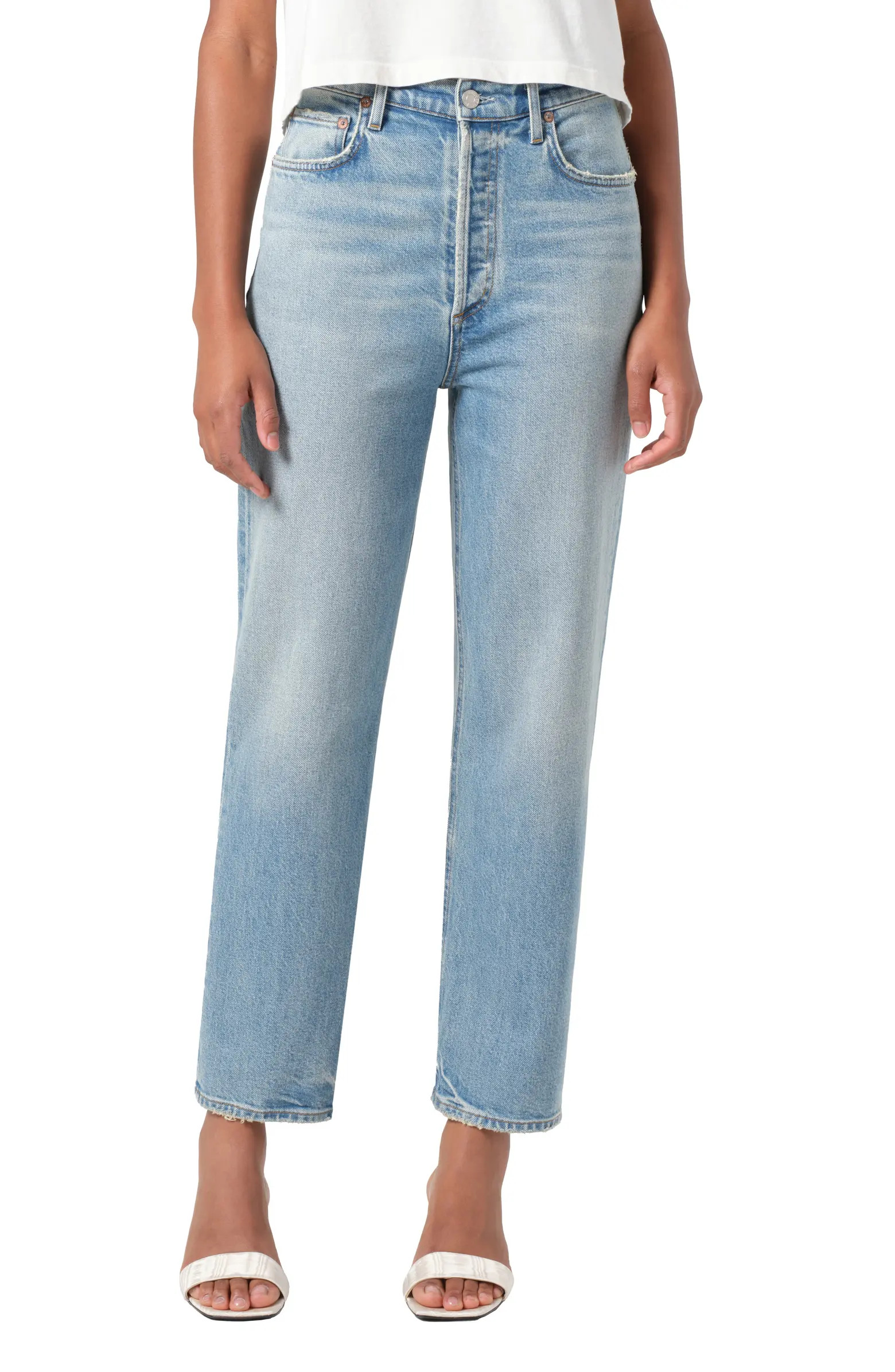 '90s Pinch Waist High Waist Crop Straight Leg Jeans | Nordstrom