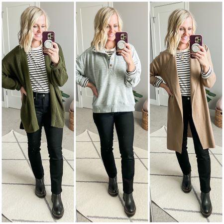 Outfit ideas from mom-friendly winter capsule wardrobe. Head over to thriftywifehappylife.com for more details!

#LTKSeasonal #LTKstyletip #LTKfindsunder100