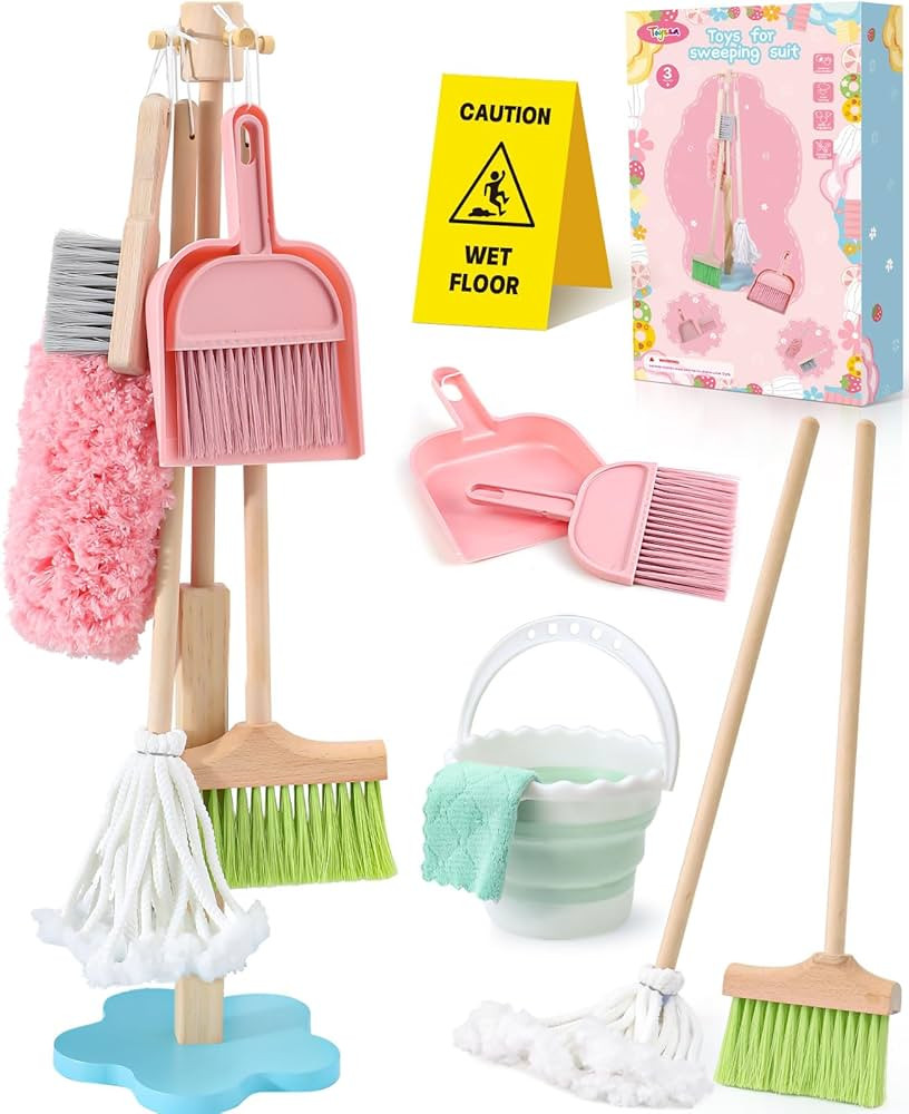 Toyssa Wooden Kids Cleaning Toy Set for Toddlers Mop Broom and Dustpan Set, 12 Pcs Detachable Hou... | Amazon (US)