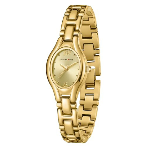 GOLDEN HOUR Gold Tone Vintage Women's Oval Case Bracelet Watch in Gold Dial | Amazon (US)