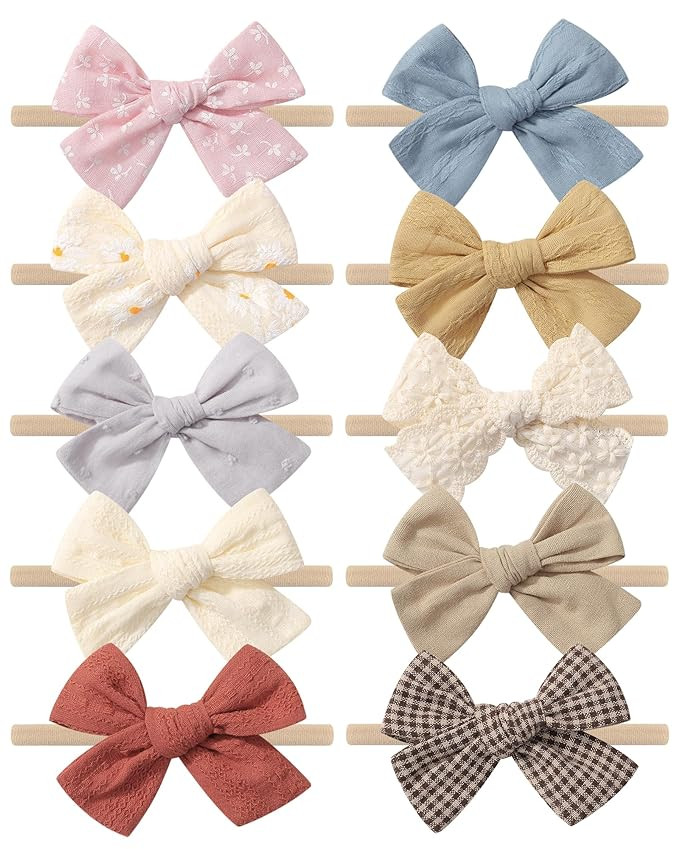 doboi 10PCS Baby Girls Headbands Hair Bows Nylon Linen Hairbands Handmade Hair Accessories for Ne... | Amazon (US)