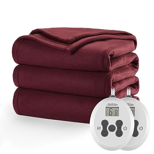 Sunbeam Royal Ultra Fleece Heated Electric Blanket Queen Size, 90" x 84", 12 Heat Settings, 12-Hour Selectable Auto Shut-Off, Fast Heating, Machine Washable, Warm and Cozy, Cabernet | Amazon (US)