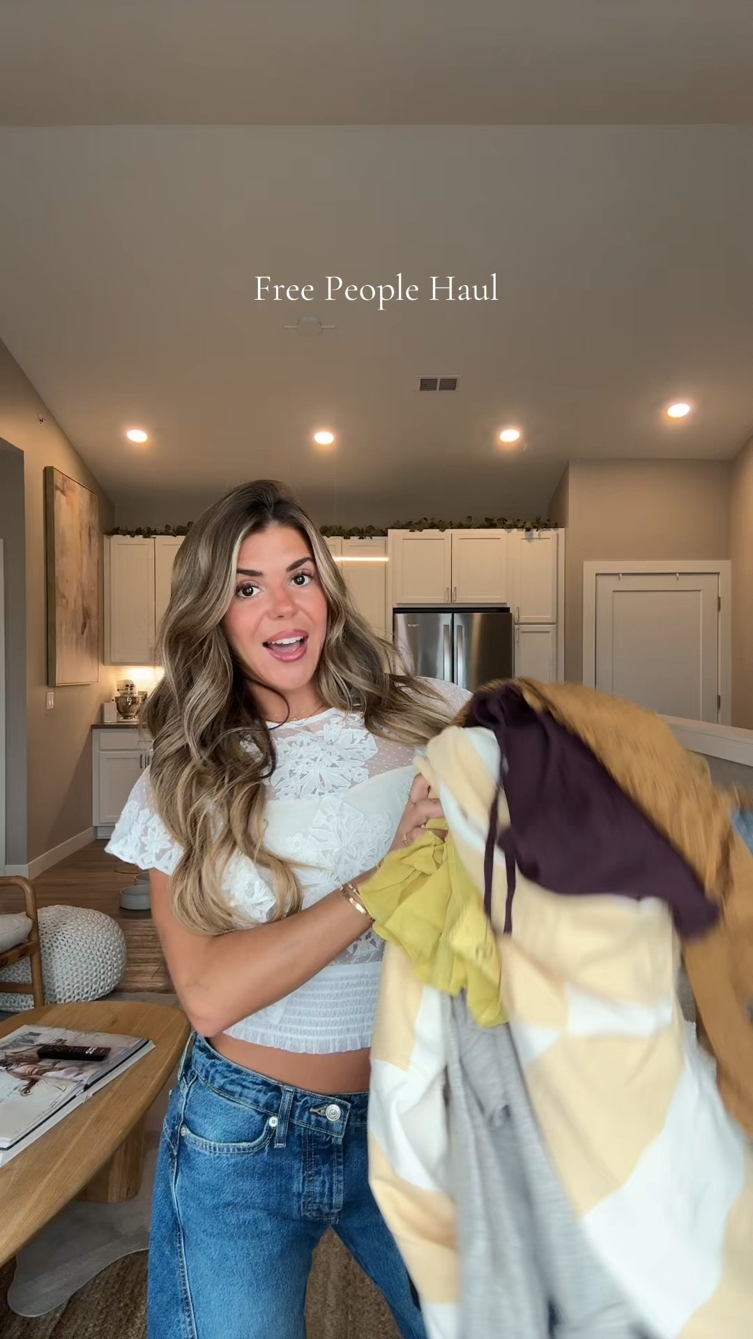 xs in all tops 
medium in striped crew
25 in jeans!