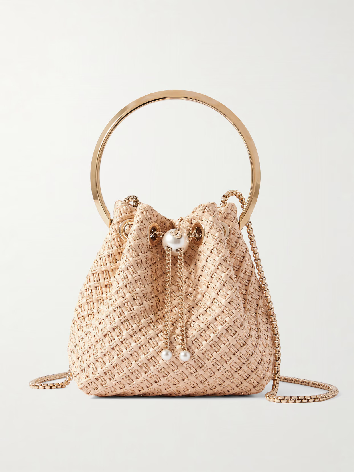 Jimmy Choo - Bon Bon Embellished Raffia Bucket Bag - Neutrals | NET-A-PORTER (US)