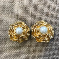 Vintage 1980's Chunky Gold Tone Faux Pearl Clip Ons | Etsy (US)
