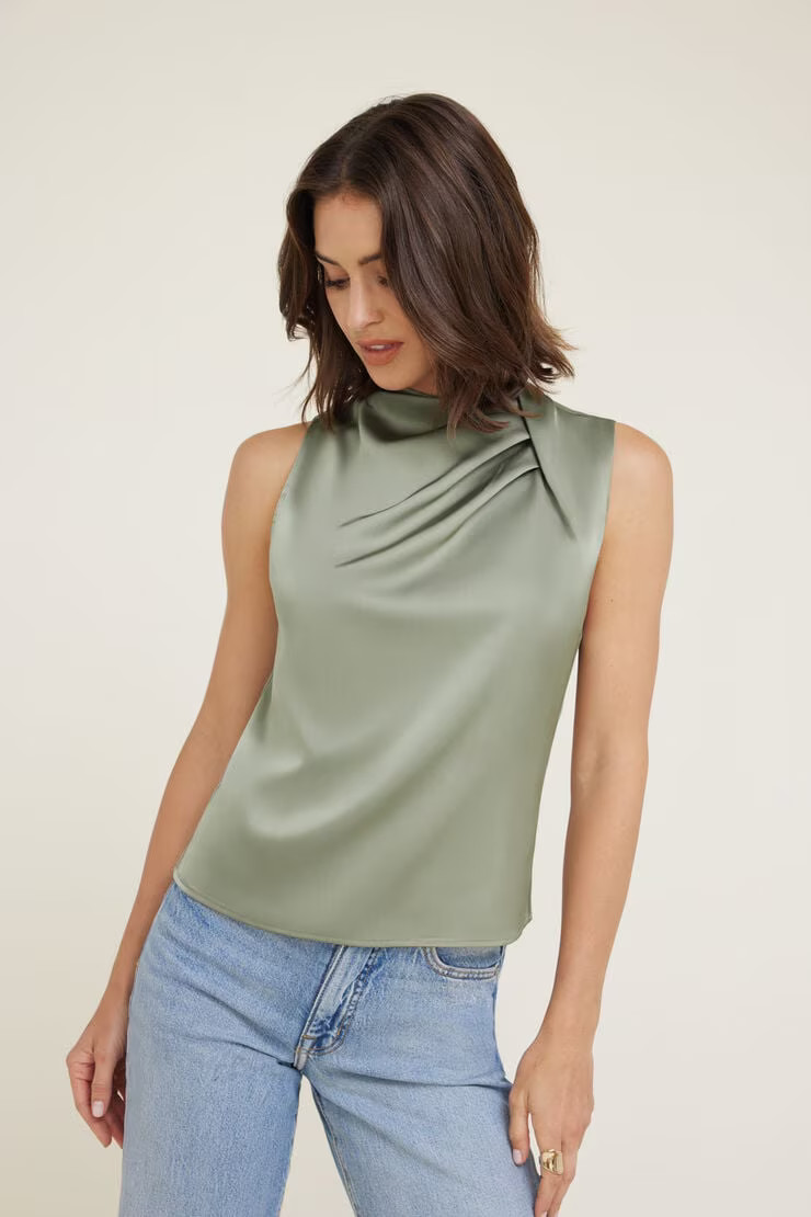 Mock Neck Satin Blouse | Dynamite Clothing