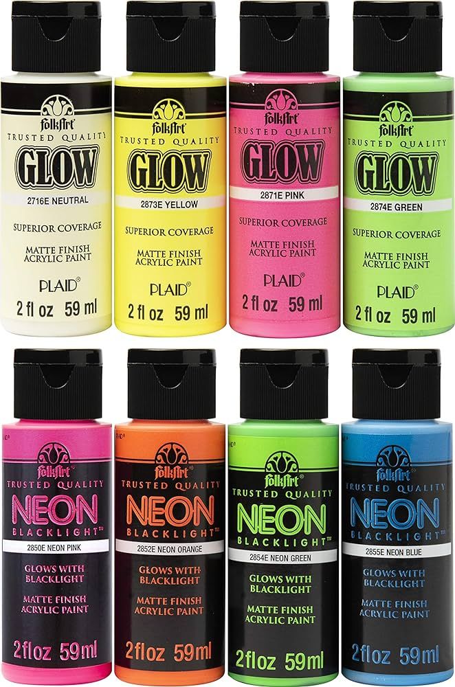 FolkArt Neon Glow Acrylic Paint Set, 2 oz, 8 Fl Oz | Amazon (US)