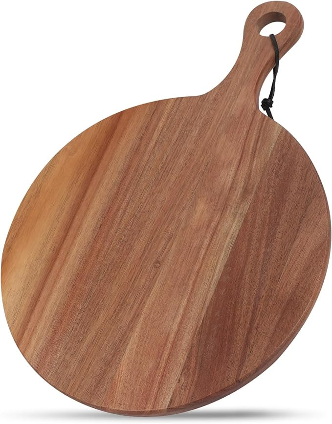 Acacia Wood Round Cutting Board with Handle Wooden Charcuterie Board Wood Pizza Peel, Decorative ... | Amazon (US)