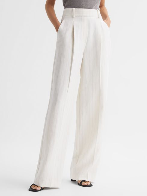 Wide Leg High Rise Pinstripe Trousers | Reiss UK
