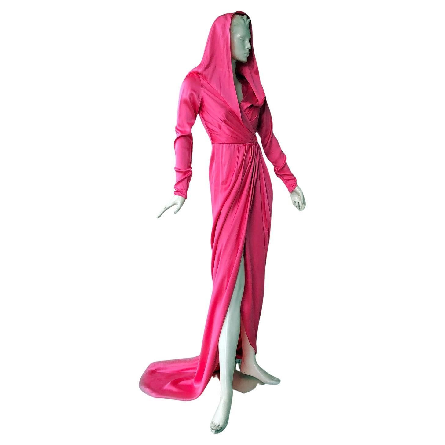 Schiaparelli Iconic "Shocking Pink" Silk Hood Dress Gown | 1stDibs