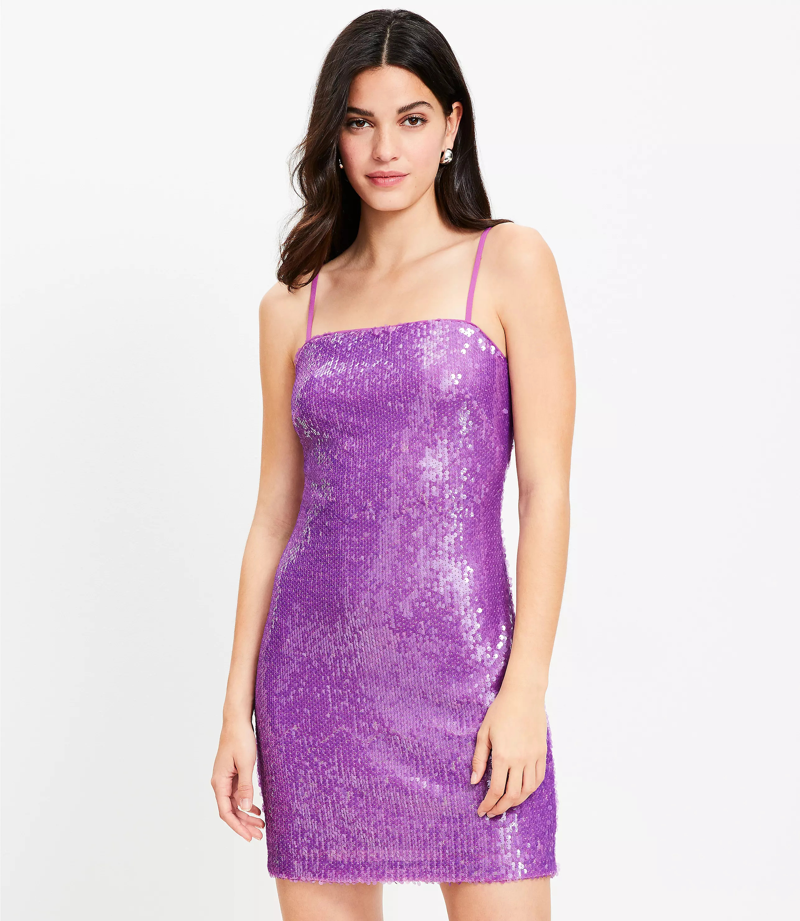 Sequin Spaghetti Strap Mini Dress | LOFT