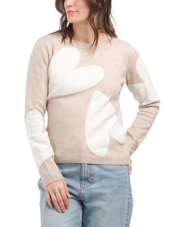 Long Sleeve Crew Neck Pullover With Abstract Blow Up Hearts | TJ Maxx