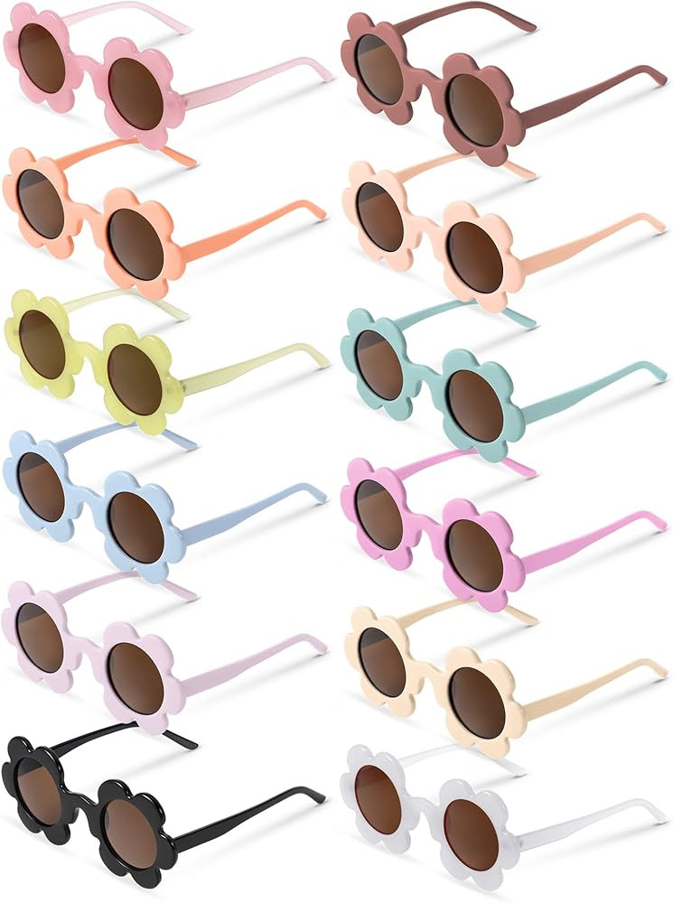 Kanayu 12 Pairs 5.71 Inch Adults Round Flower Sunglasses UV Protection Flower Glasses Outdoor Colorf | Amazon (US)