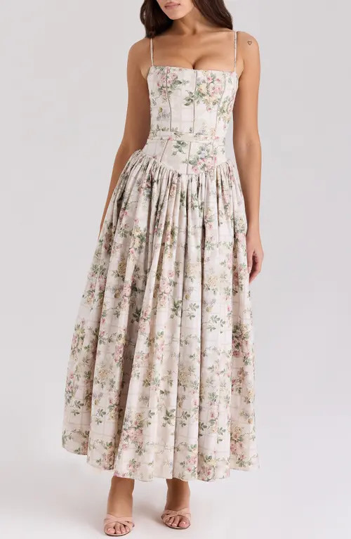 HOUSE OF CB Ysabella Floral Maxi Sundress in Vintage Floral And Cream at Nordstrom, Size Large A | Nordstrom
