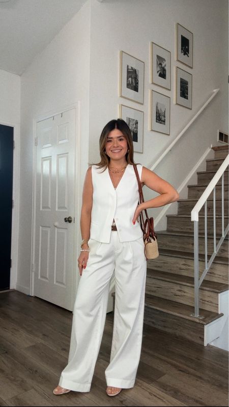 The chicest total white look for this time of the year! This vest and pants are so good! They fit tts. 
Use code CAR10 for 10% off!
Vest size xs
Pants size 25

#LTKFindsUnder100 #LTKWorkwear #LTKStyleTip