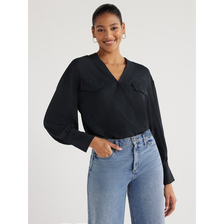 Scoop Women’s Shirt Bodysuit with Long Sleeves, Sizes XS-XXL | Walmart (US)
