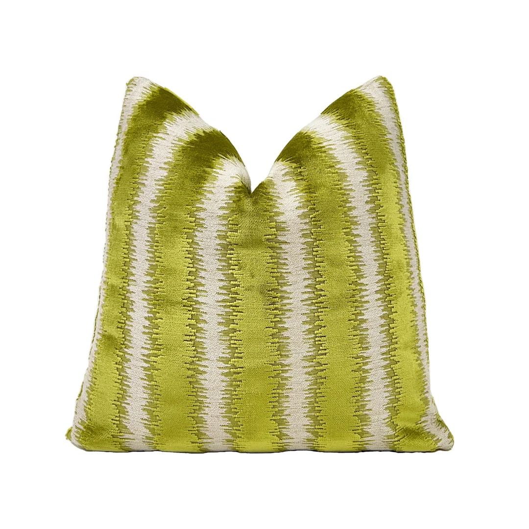 Chartreuse Green Stripe Velvet Pillow Cover, Designer Velvet Pillow Cover, 18x18, 20x20, 22x22, 2... | Etsy (US)