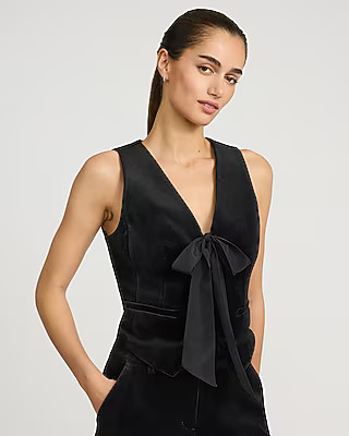 Velvet V-neck Bow Front Vest | Express
