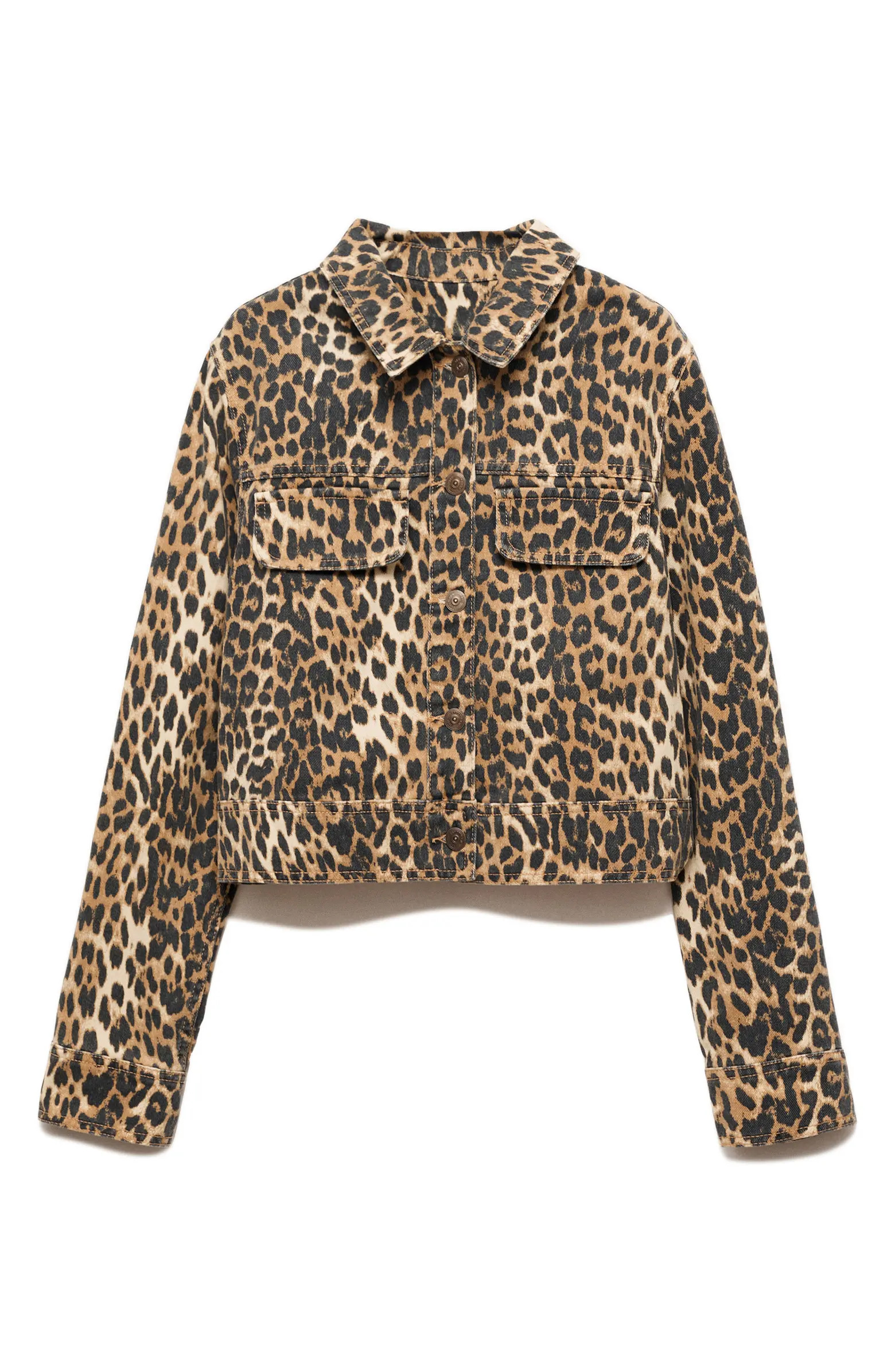 MANGO Leopard Print Denim Trucker Jacket | Nordstrom | Nordstrom