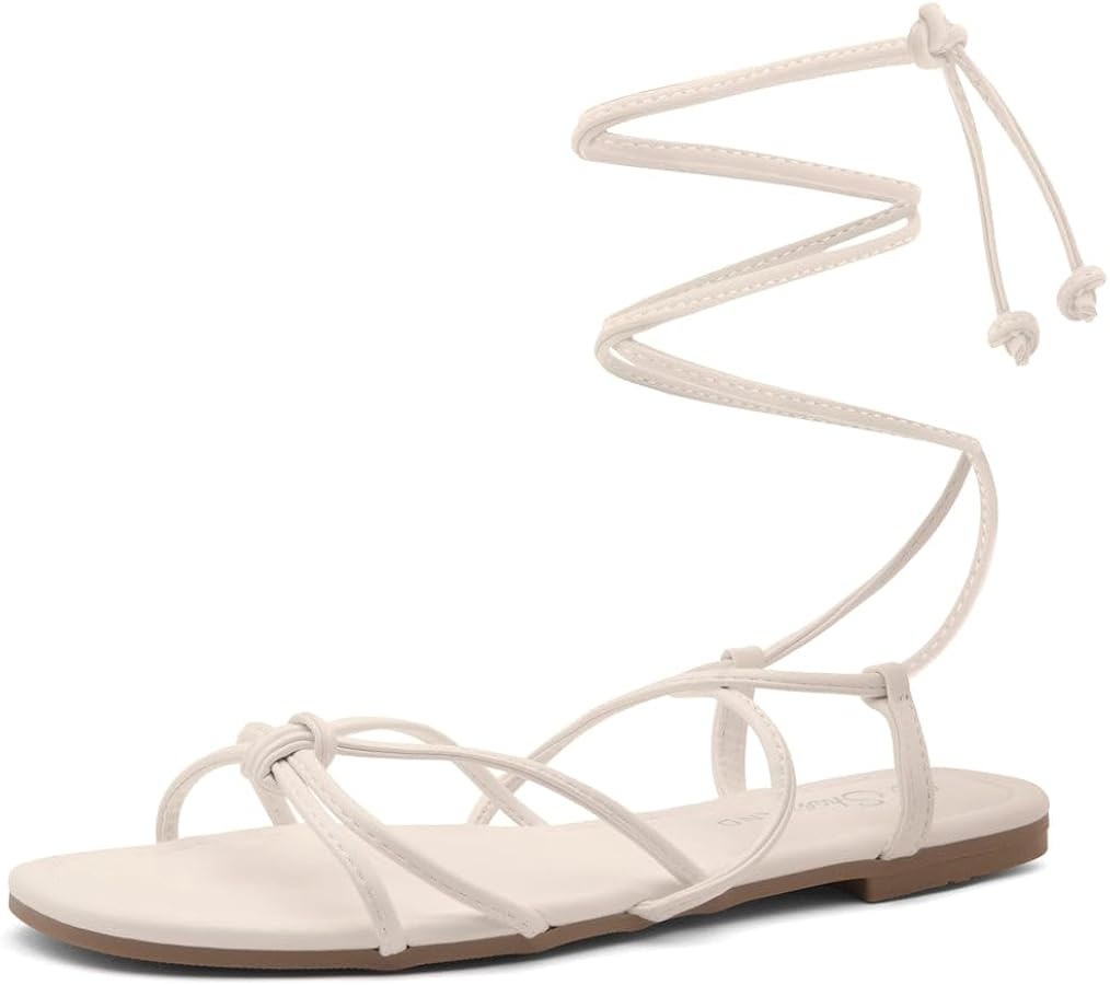 Shoe Land Flashh Womens Flat Strappy Lace Up Sandal Open Toe Comfortable Dressy Gladiator Sandals... | Amazon (US)