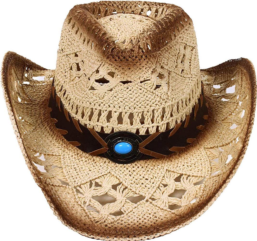 Livingston Men & Women's Woven Straw Cowboy Hat w/Hat Band | Amazon (US)