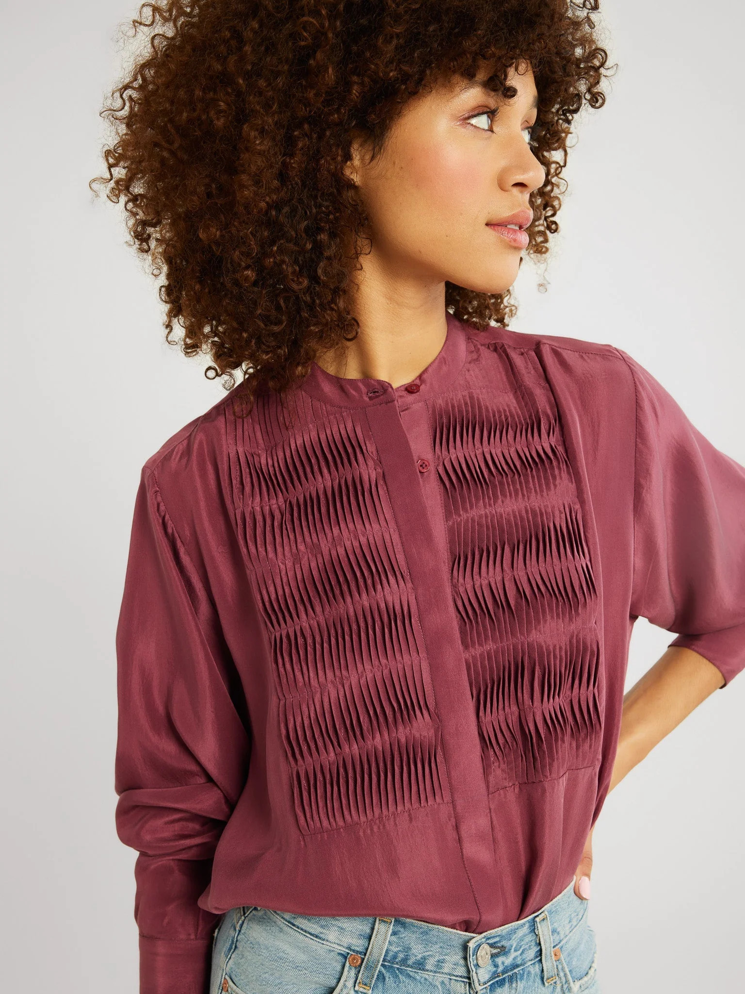 Keaton Top in Plum Washed Silk | Mille