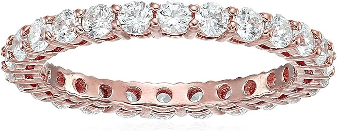 Platinum or Gold Plated Sterling Silver All-Around Band Ring set with Round Swarovski Zirconia | Amazon (US)