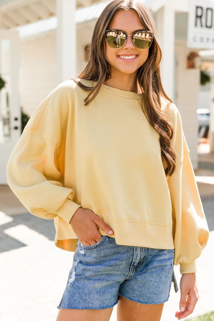 Look At You Go Dusty Yellow Bubble Sleeve Pullover | The Mint Julep Boutique