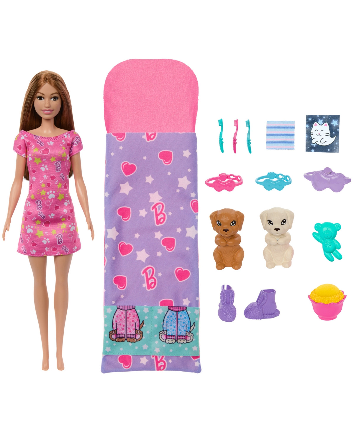 Barbie Doll Puppy Slumber Party Playset with 2 Toy Dog Figures, 10+ Accessories, Color-Change - Multi-color | Macy's
