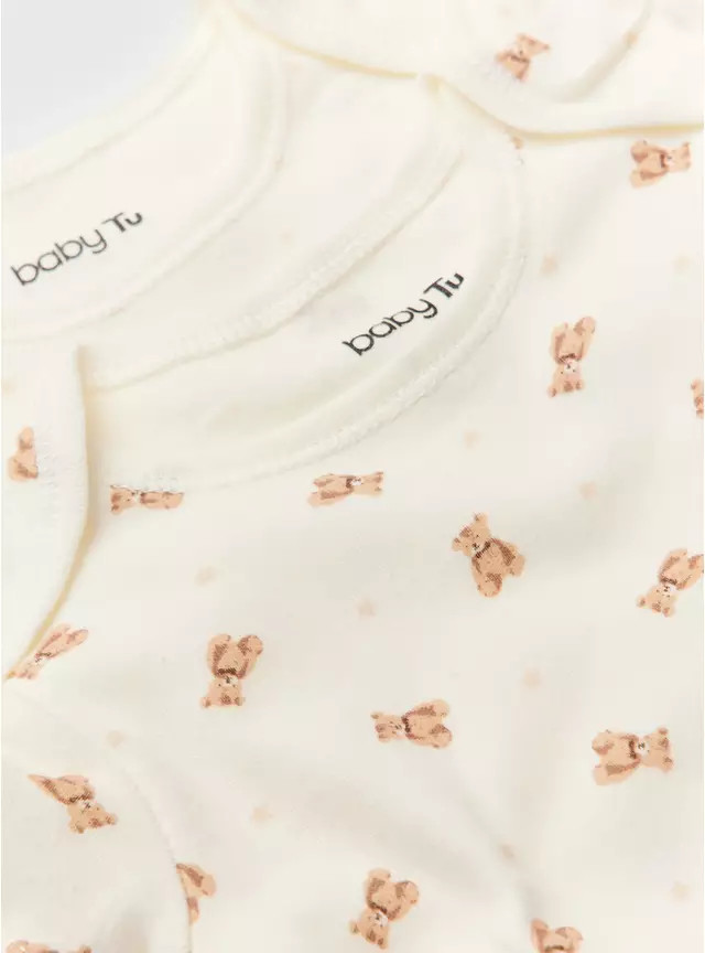 Cream Bear Print Short Sleeve Bodysuits 5 Pack Up to 3 mths | Tu Clothing
