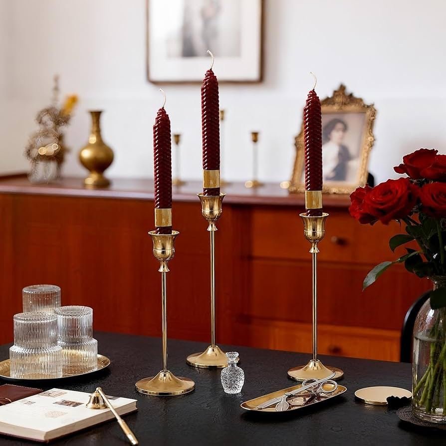 Amazon.com: 3Pcs Candlestick Holders, Taper Candle Holder, Gold Candle Holders for Table Centerpi... | Amazon (US)
