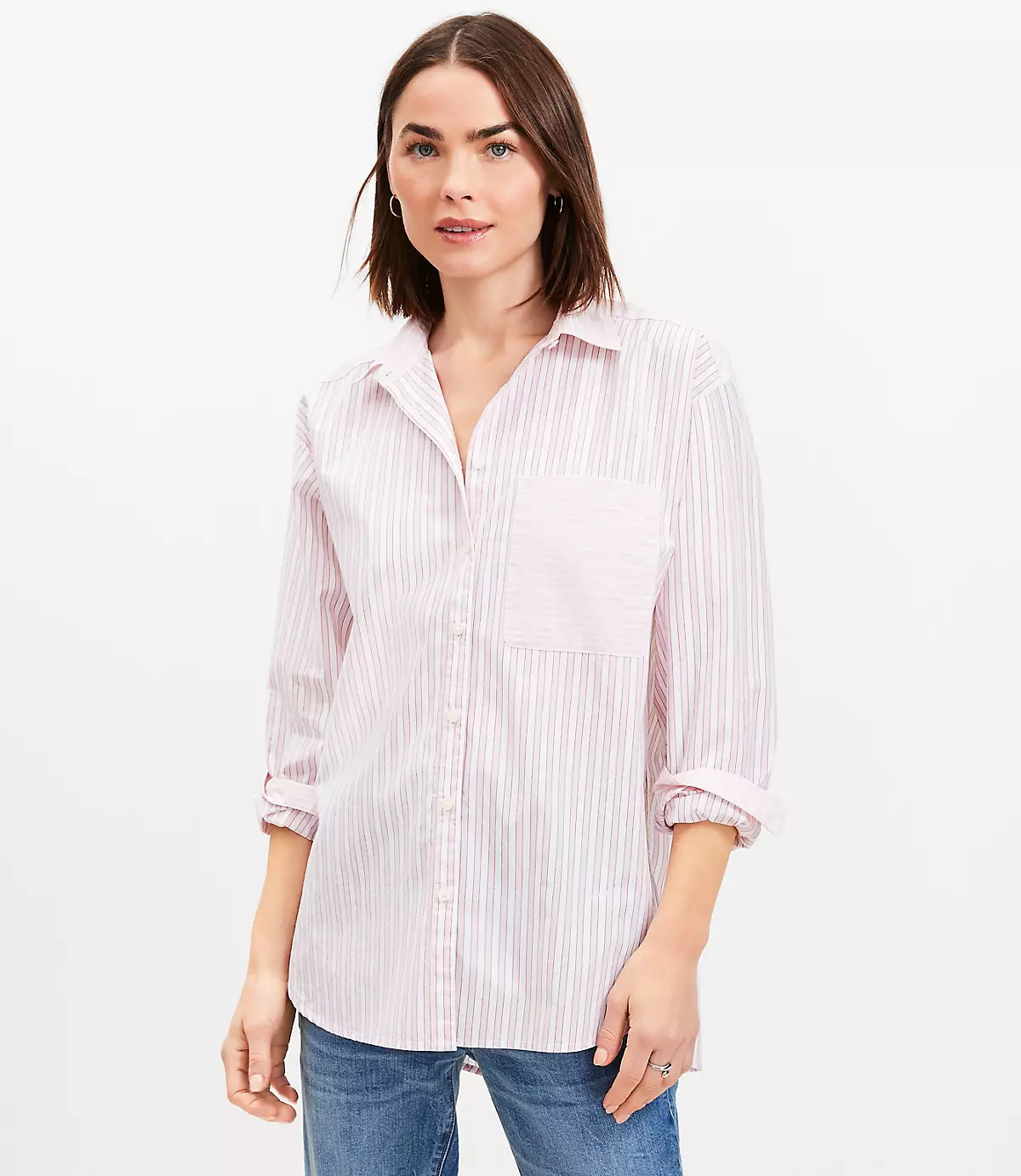 Striped Poplin Everyday Oversized Pocket Shirt | LOFT